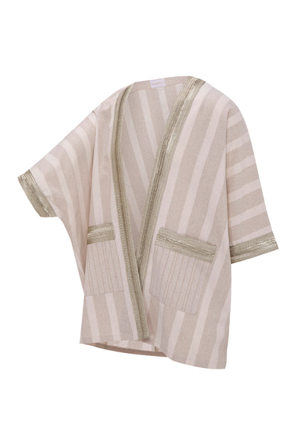 Zama - Pale Oyster Linen Kaftan